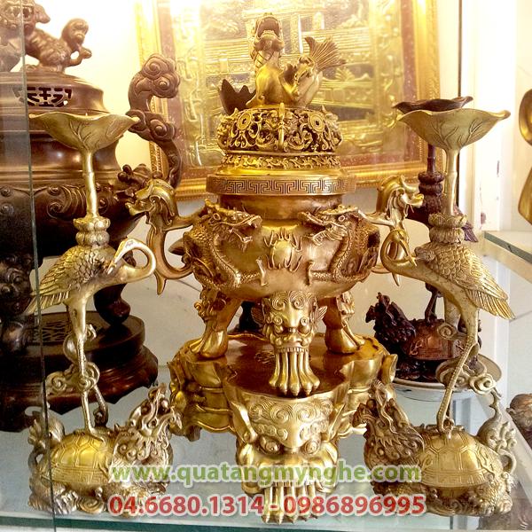 Đỉnh đồng thờ cúng, đỉnh song long chầu nguyệt, đỉnh rồng