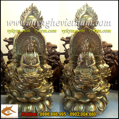 Tượng Hoa đài tam tôn, Tượng phật, tượng thích ca mâu ni, tượng quan âm bồ tát, tượng địa tạng vương bồ tát,tượng đồng thờ cúng màu vàng 25cm