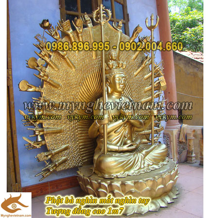 tượng phật bà thiên thủ thiên nhãn, tượng nghìn mắt nghìn tay bằng đồng đúc 4